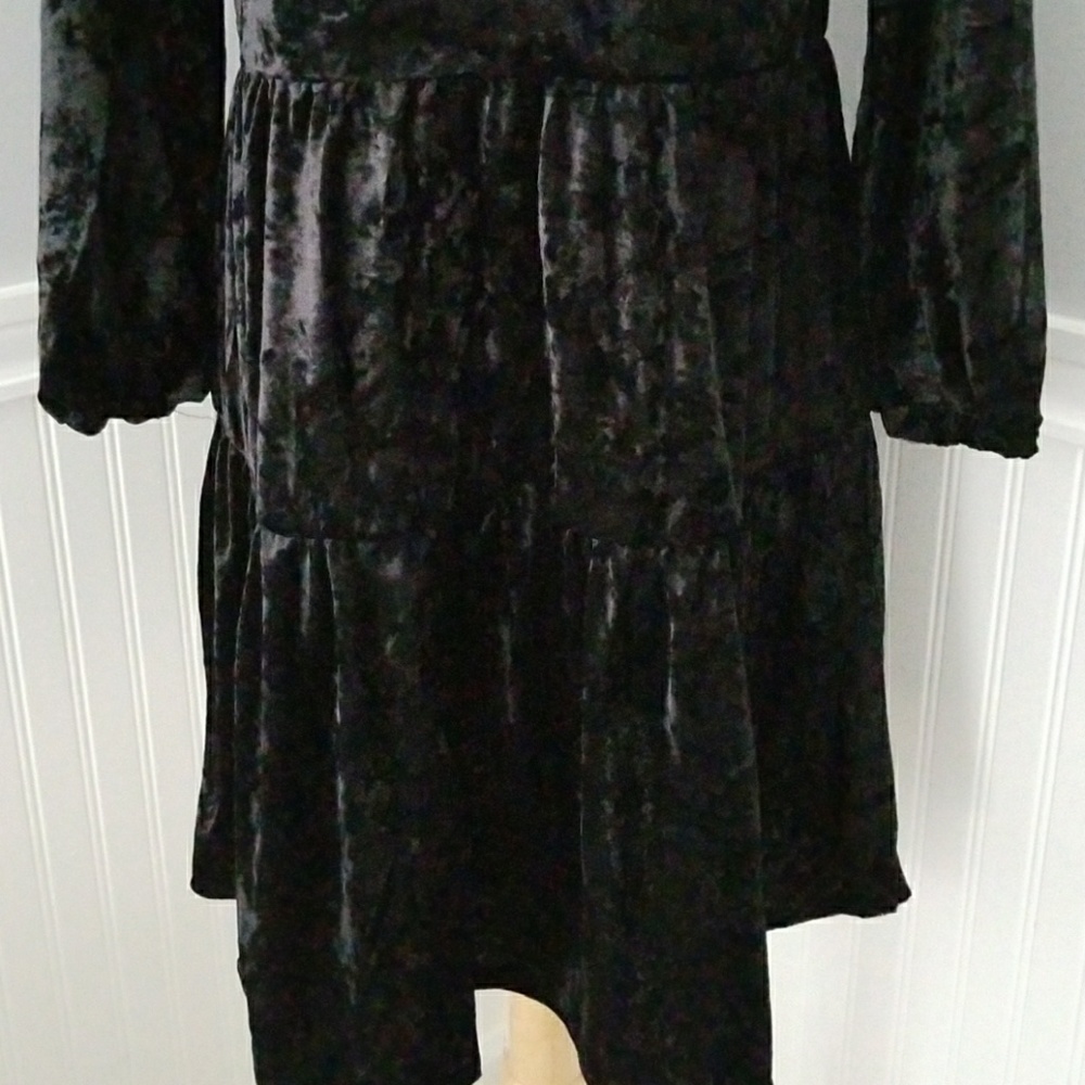Black Crushed Velvet Boho Hippie Dress - Picture 6 of 7